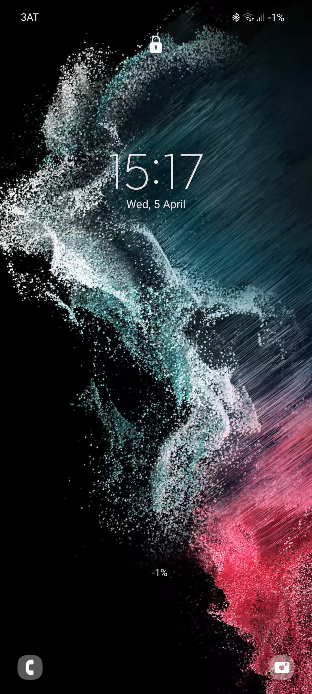 phone lock screen screenshot showing -1 % battery
