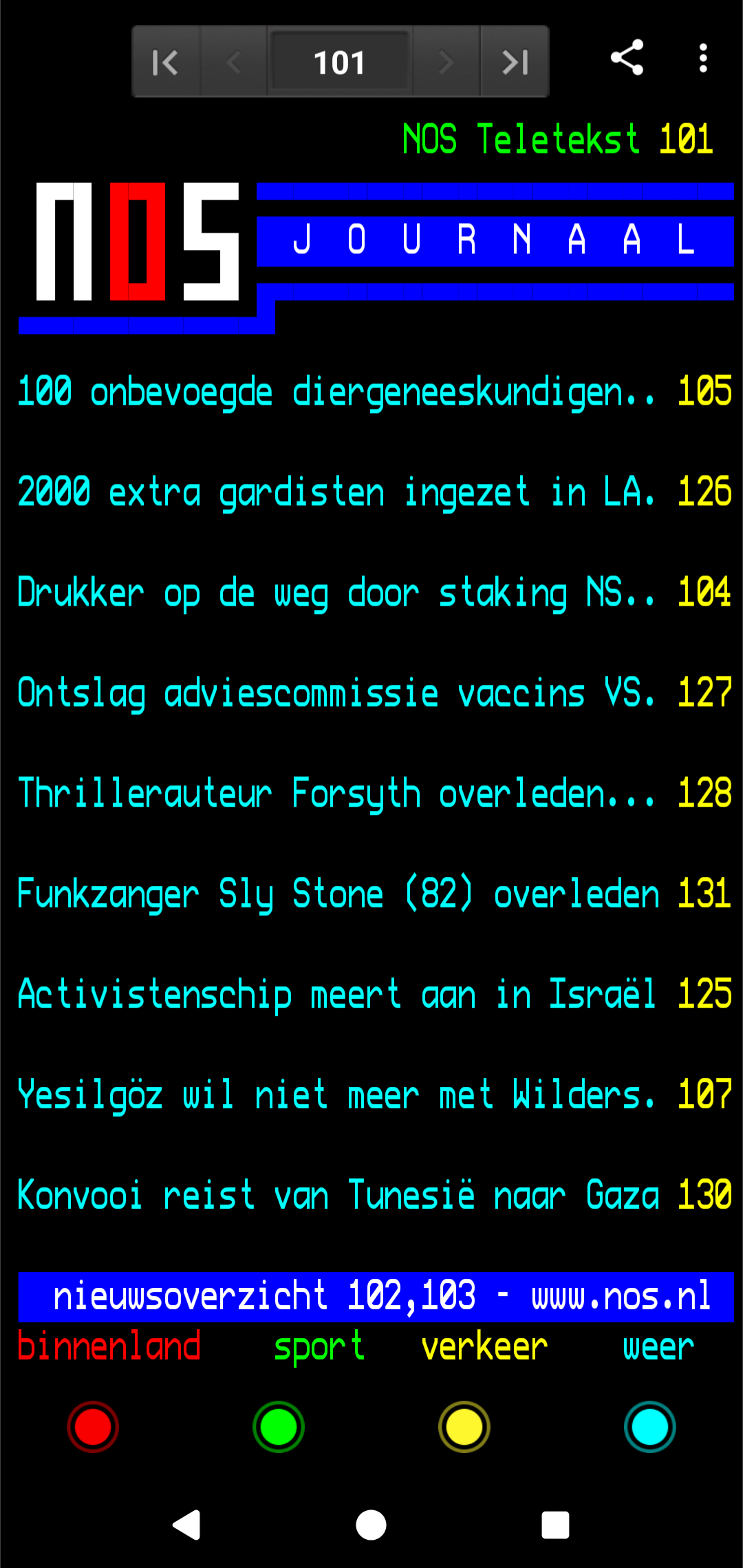 Screenshot of Teletext on a phone