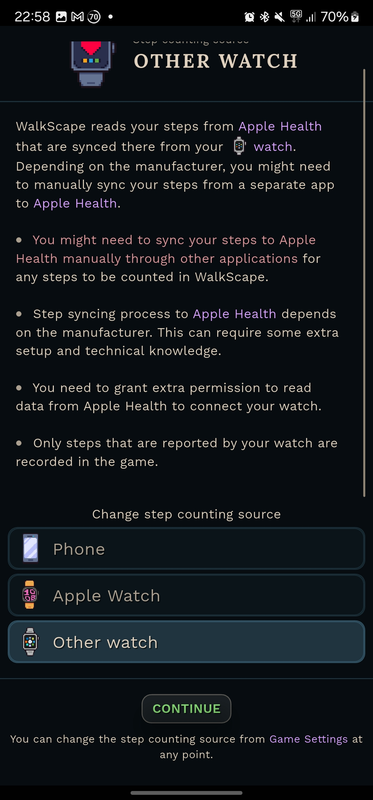 This is how the info looks for choosing Other watch
