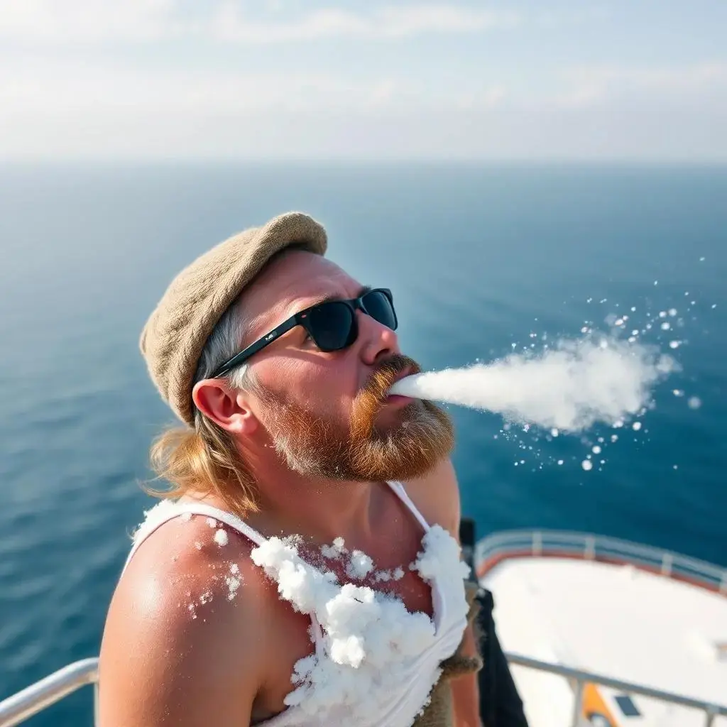 Image with seed 1830888654 generated via AI Horde through @aihorde@lemmy.dbzer0.com. Prompt: a picture of this guy's dad snorting snow off a babe on a cruise ship