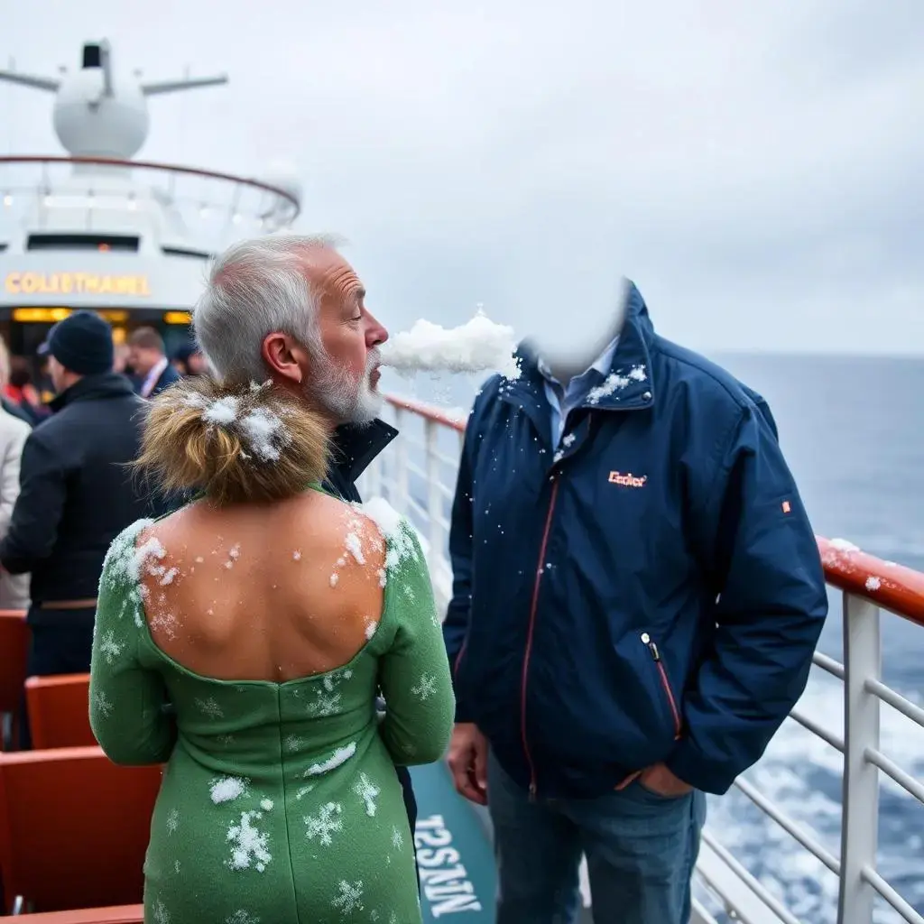 Image with seed 2739009012 generated via AI Horde through @aihorde@lemmy.dbzer0.com. Prompt: a picture of this guy's dad snorting snow off a lady's back on a cruise ship