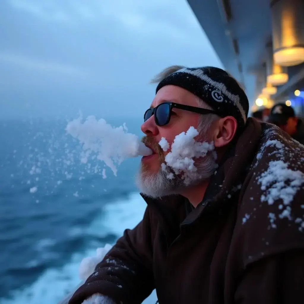 Image with seed 1829681242 generated via AI Horde through @aihorde@lemmy.dbzer0.com. Prompt: a picture of this guy's dad snorting snow off a babe on a cruise ship