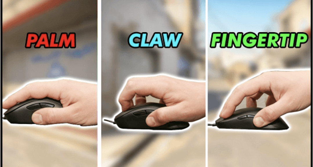 Image of different grip types: claw, palm, fingertips