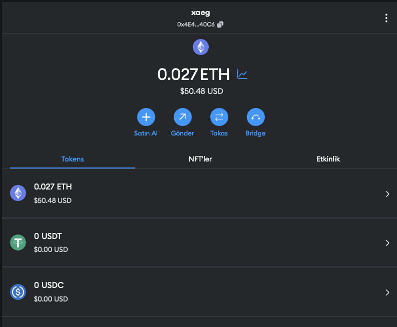 Screenshot of metamask